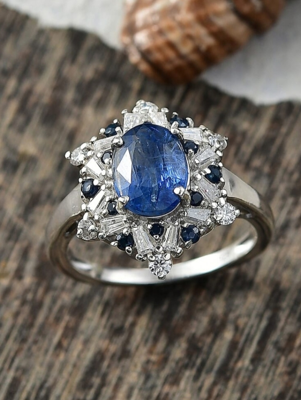 NIB GENUINE KASHMIR KYANITE MULTI GEM SUPERNOVA RING RHODIUM OVER STERLING 7